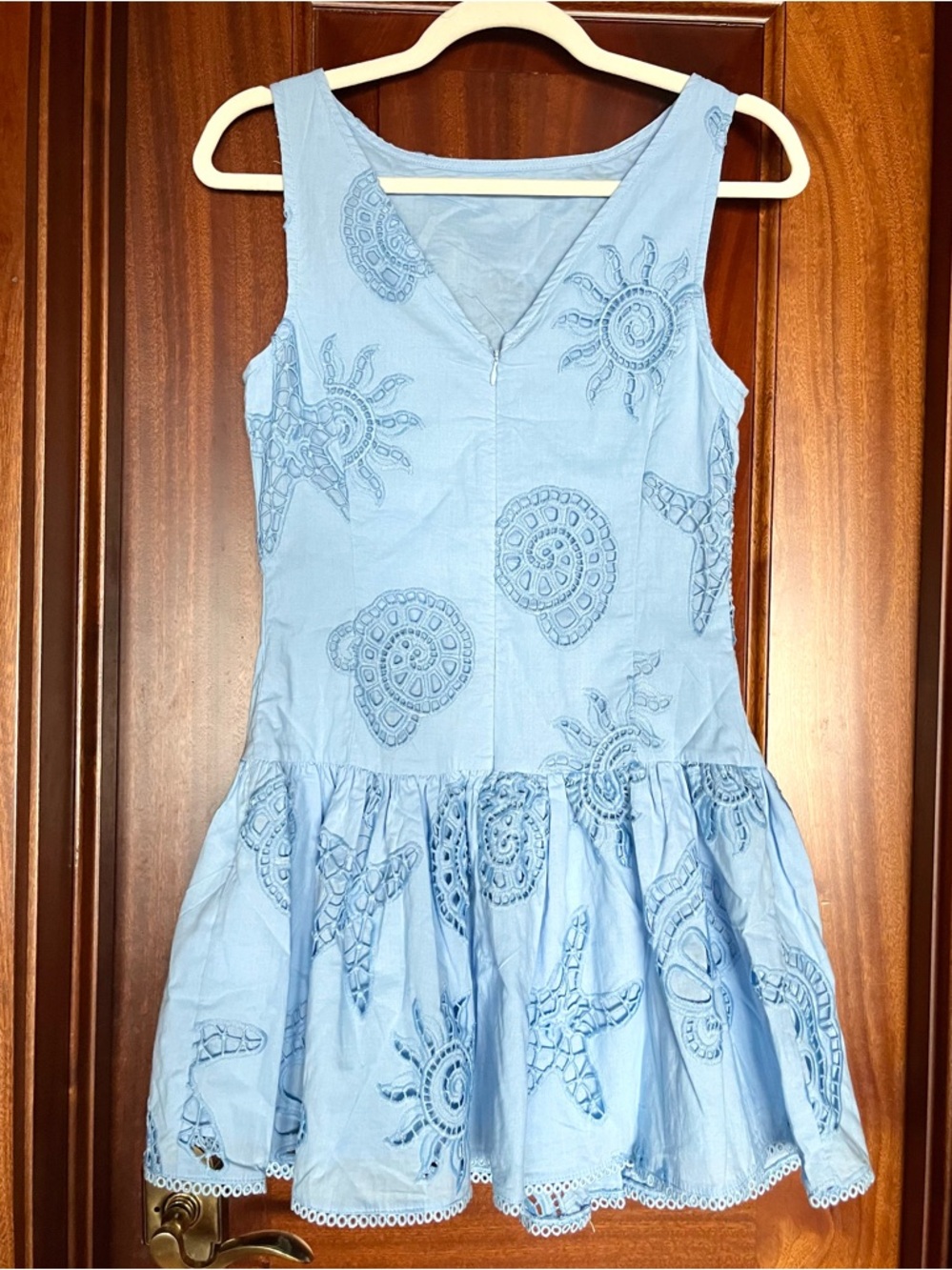 Caroline Constas Blue Eyelet Starfish Seashell Shell Drop Waist Mini Dress S 4 - Picture 2 of 4